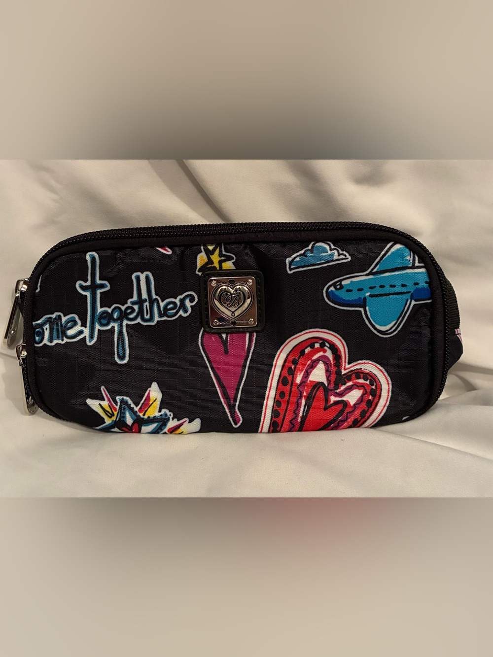Brighton Black Multicolor Cosmetic Makeup Bag Travel Zip Pouch